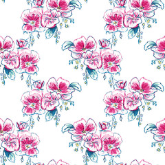 Vector Watercolor Dog-Roses Chevron seamless pattern background.