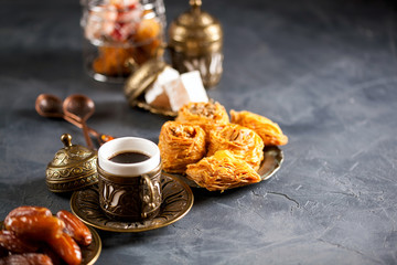 Fototapeta na wymiar Dried dates and coffee