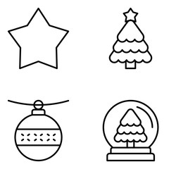 Fototapeta premium Christmas Vector Line Icon Set