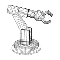 Robotic arm manufacture technology industry assembly mechanic hand wireframe low poly mesh vector illustration