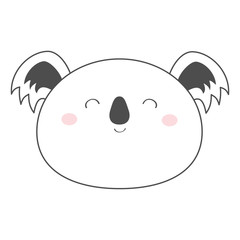 Koala bear round face head sketch line icon. Kawaii animal. Cute cartoon character. Funny baby with eyes, nose, ears. Kids print. Love Greeting card. Flat design. White background. Isolated.