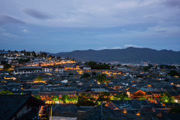 Rooftops in Lijiang old town,China at the evening.