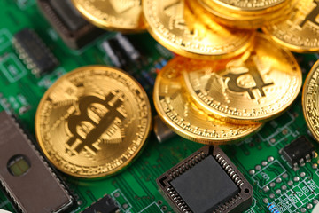 Encrypted currency bitcoin still life close-up
