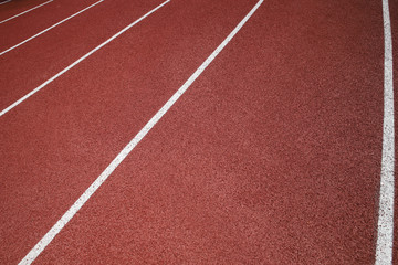 Red treadmill at the stadium.