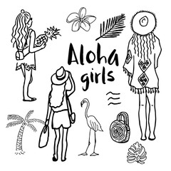 Illustration of fashionable Hawaiian local girls © 璃伽子 生沼