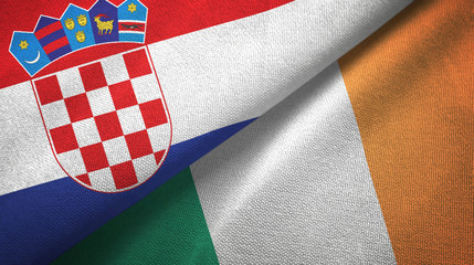 Fototapeta premium Croatia and Ireland two flags textile cloth, fabric texture