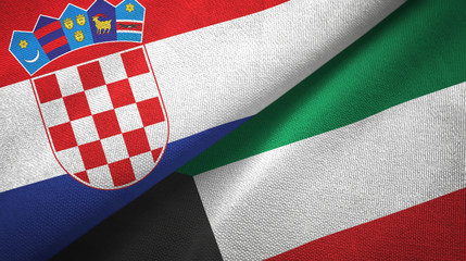 Fototapeta premium Croatia and Kuwait two flags textile cloth, fabric texture