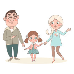 Cute cartoon family on white background. Vector image