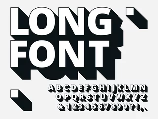 Foto op Plexiglas Long shadow font. Retro boldness 3d alphabet, old bold type and vintage cool typography hipster type lettering vector illustration set © Tartila