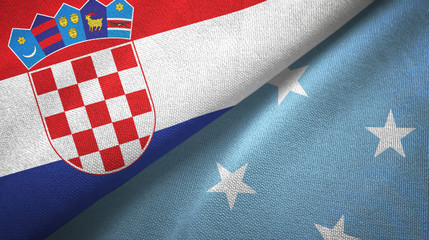 Fototapeta premium Croatia and Micronesia two flags textile cloth, fabric texture