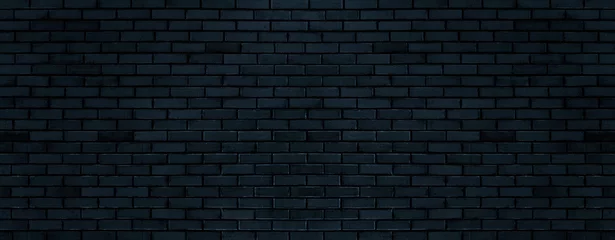 Papier Peint photo Mur de briques Black color brick wall for brickwork background design . Panorama format .