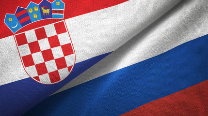 Croatia and Russia two flags textile cloth, fabric texture