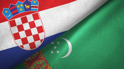 Croatia and Turkmenistan two flags textile cloth, fabric texture