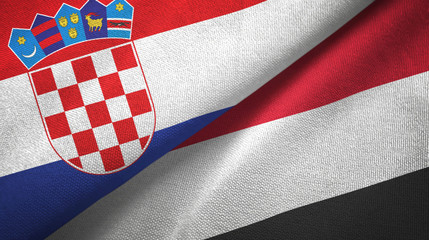 Croatia and Yemen two flags textile cloth, fabric texture