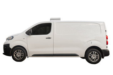 the white van for the transportation of goods on a white isolated background