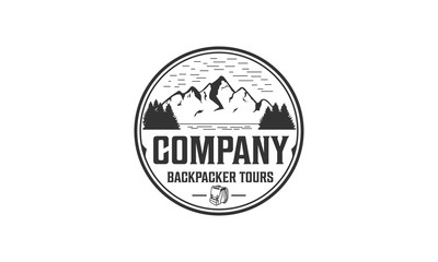 Adventure logo design. Backpacker tour badge logo.