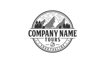 Obraz premium Adventure logo design. Backpacker tour badge logo.