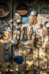 old wall with tools on it