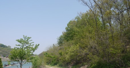 산, 강, 호수, 나무, 하늘