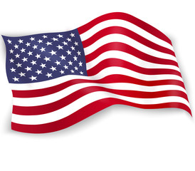 United States of America flag isolated on white background. USA star-spangled banner. Memorial Day. 4th of july. Independence day. Waving flag design for poster, flyer, card. Vector illustration