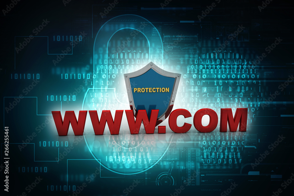Poster 3d rendering www.com with shield