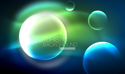 Blue neon bubbles and circles futuristic abstract background