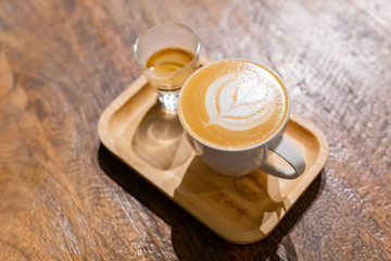 Close up shot of a cup of Latte coffee