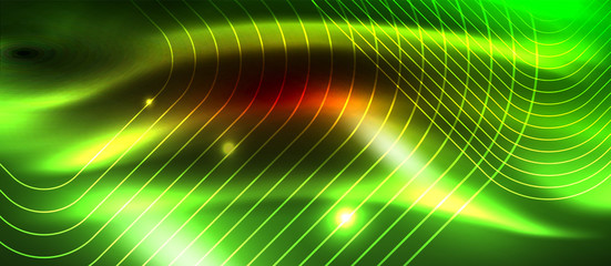 Neon glowing techno lines, hi-tech futuristic abstract background template with square shapes