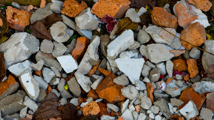 Concrete and brick rubble in the city