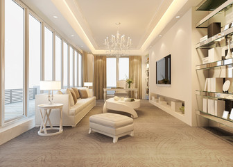 Fototapeta na wymiar 3d rendering loft luxury living room and working room with bookshelf