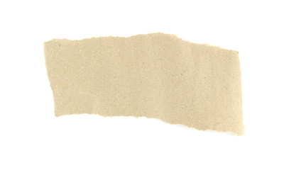 Recycled brown torn or ripped pieces of paper craft stick on a white background
