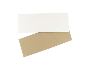 Recycled brown torn or ripped pieces of paper craft stick on a white background