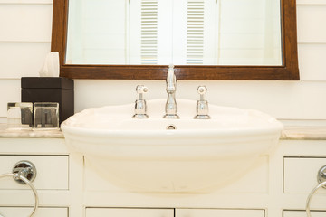 White sink and water tap faucet