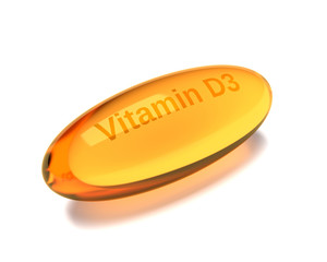 3d render of vitamin D3 capsule over white