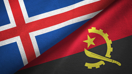 Iceland and Angola two flags textile cloth, fabric texture