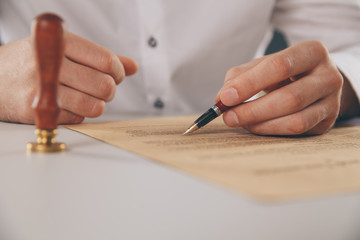 Male lawyer working with contract papers