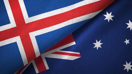 Iceland and Australia two flags textile cloth, fabric texture