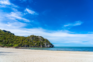 Beautiful outdoor nature landscape with tropical beach sea and ocean in Pranburi