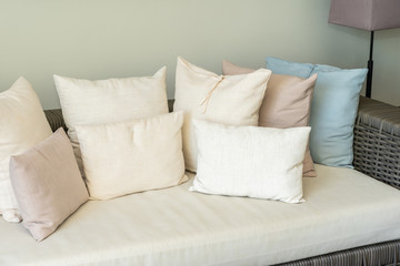 Fototapeta na wymiar Beautiful luxury comfortable pillow on sofa furniture decoration