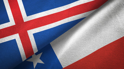 Iceland and Chile two flags textile cloth, fabric texture