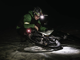 Extreme orienteering bike race. Cyclist check  map © rdonar