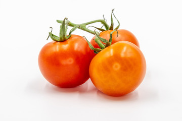 Three red tomatoes with branch