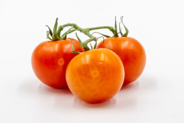 Three red tomatoes with branch