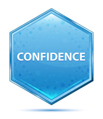 Confidence crystal blue hexagon button