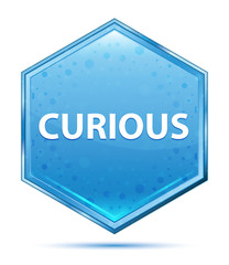 Curious crystal blue hexagon button