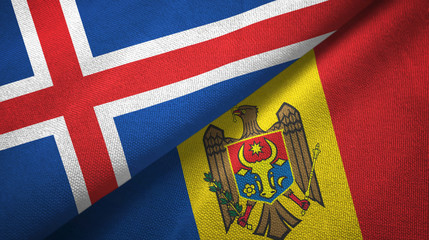 Iceland and Moldova two flags textile cloth, fabric texture