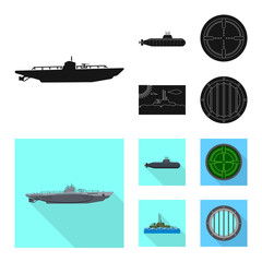 Vector illustration of war  and ship logo. Set of war  and fleet stock symbol for web.