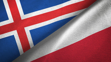 Iceland and Poland two flags textile cloth, fabric texture