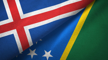 Iceland and Solomon Islands two flags textile cloth, fabric texture