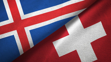 Iceland and Switzerland two flags textile cloth, fabric texture